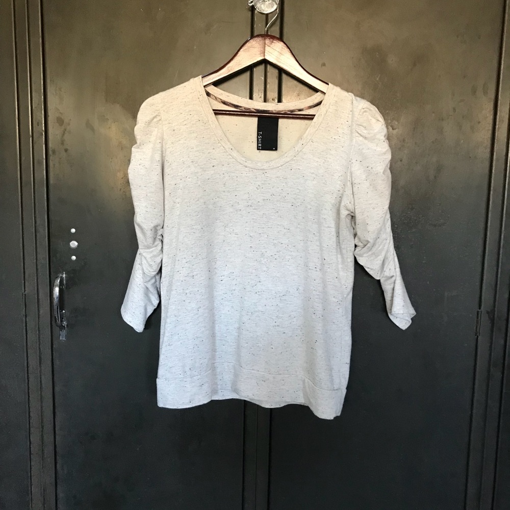 Anthropologie heathered top with ruched sleeves